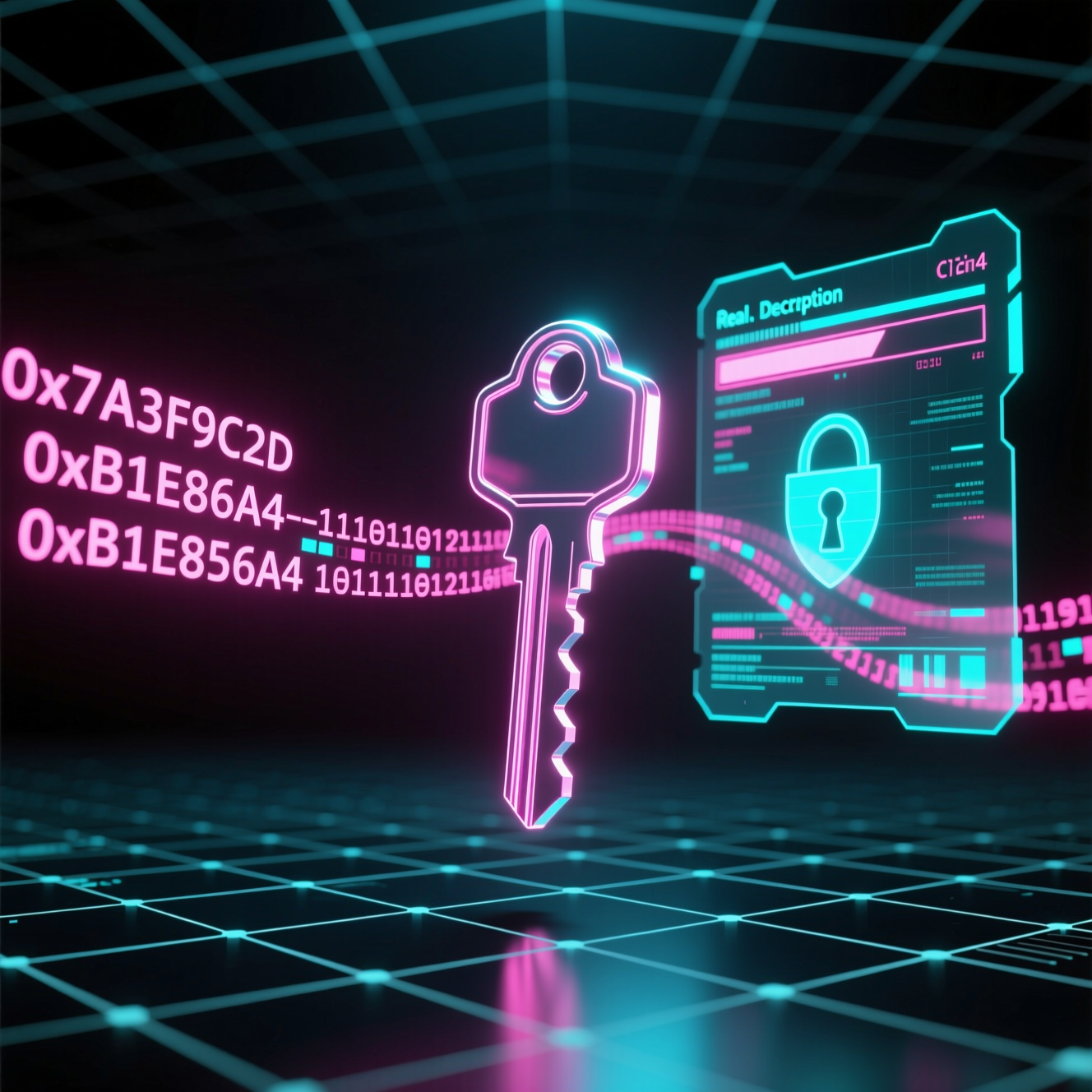 Cryptographic encryption key visualization - digital forensics evidence for corporate data breach investigation