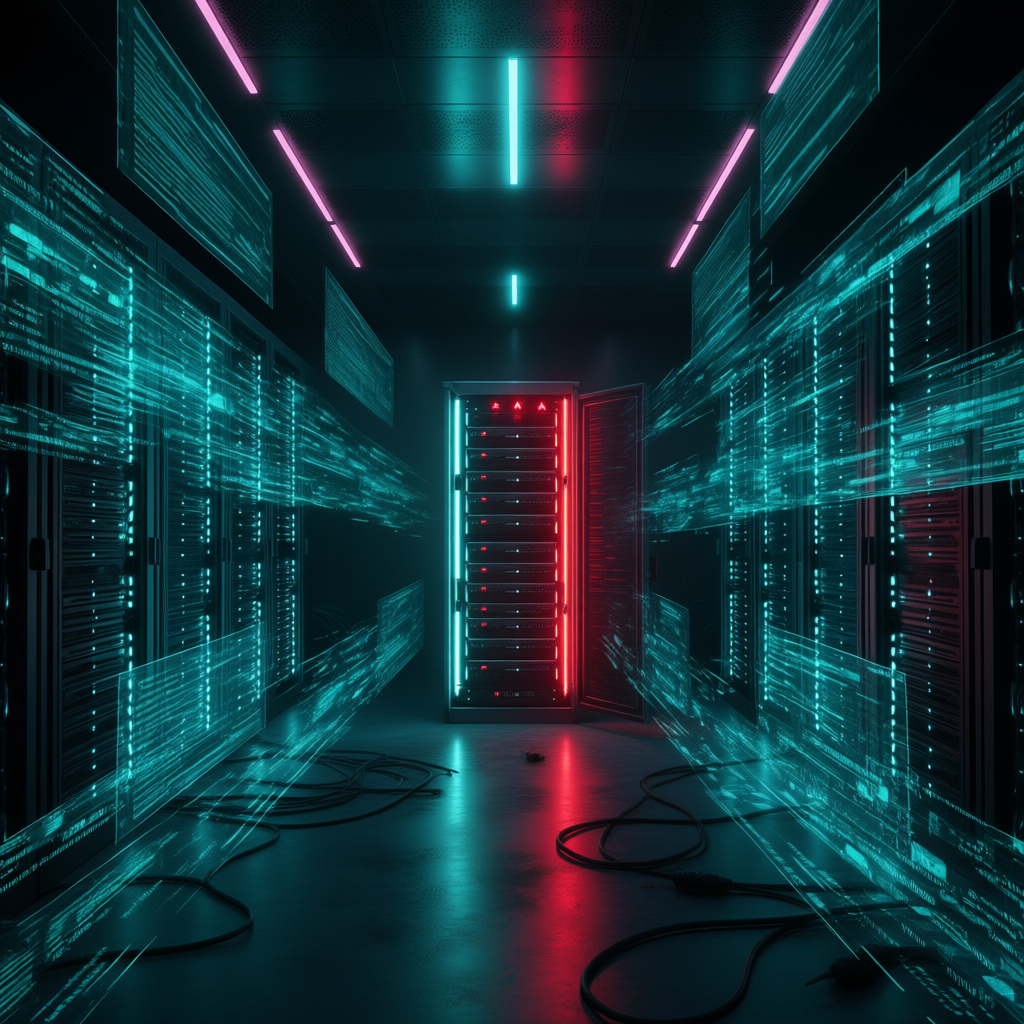 High-security server room cybercrime investigation evidence - encrypted data heist forensic photography