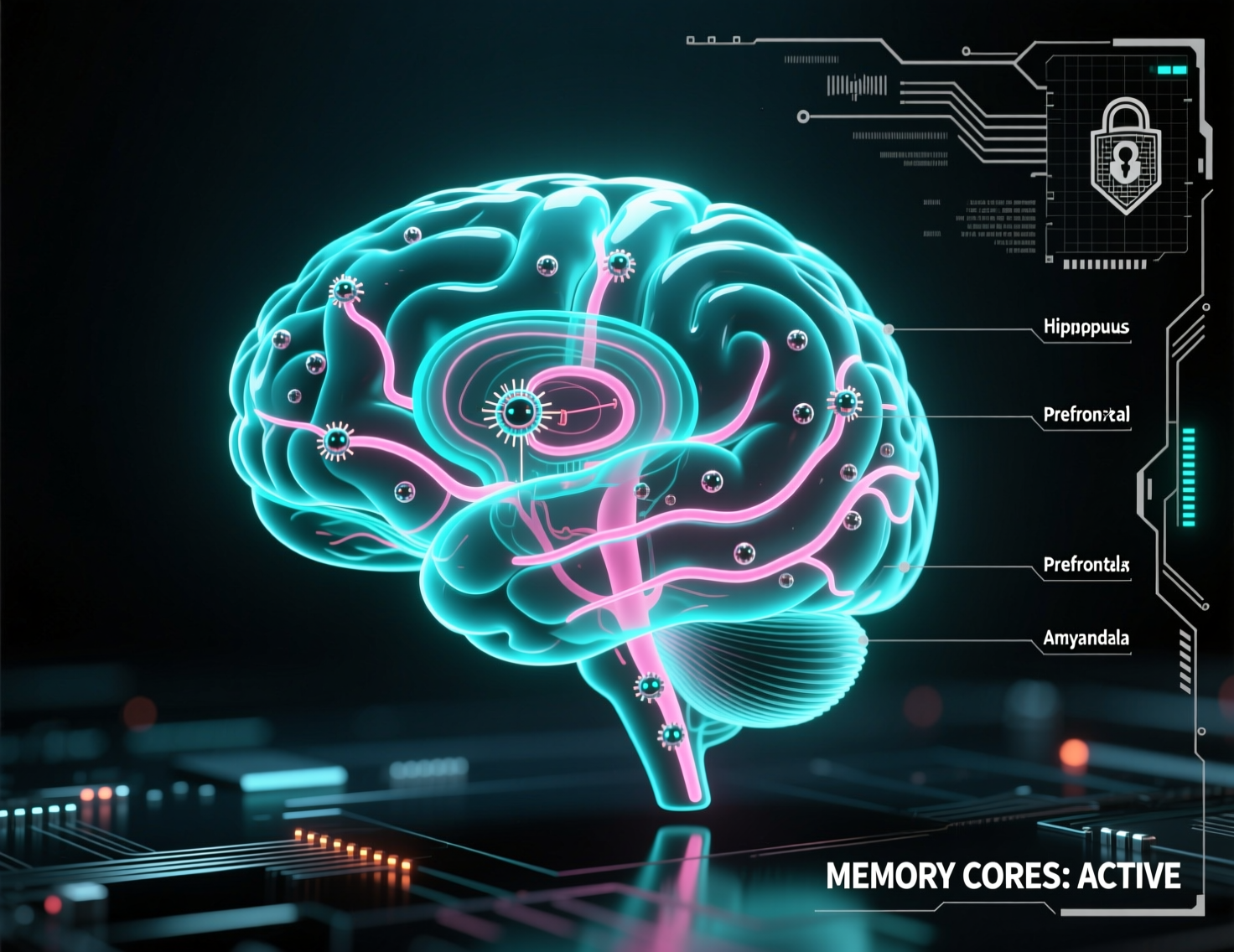 Neural implant brain scan evidence - futuristic cyberpunk forensic neuroscience investigation